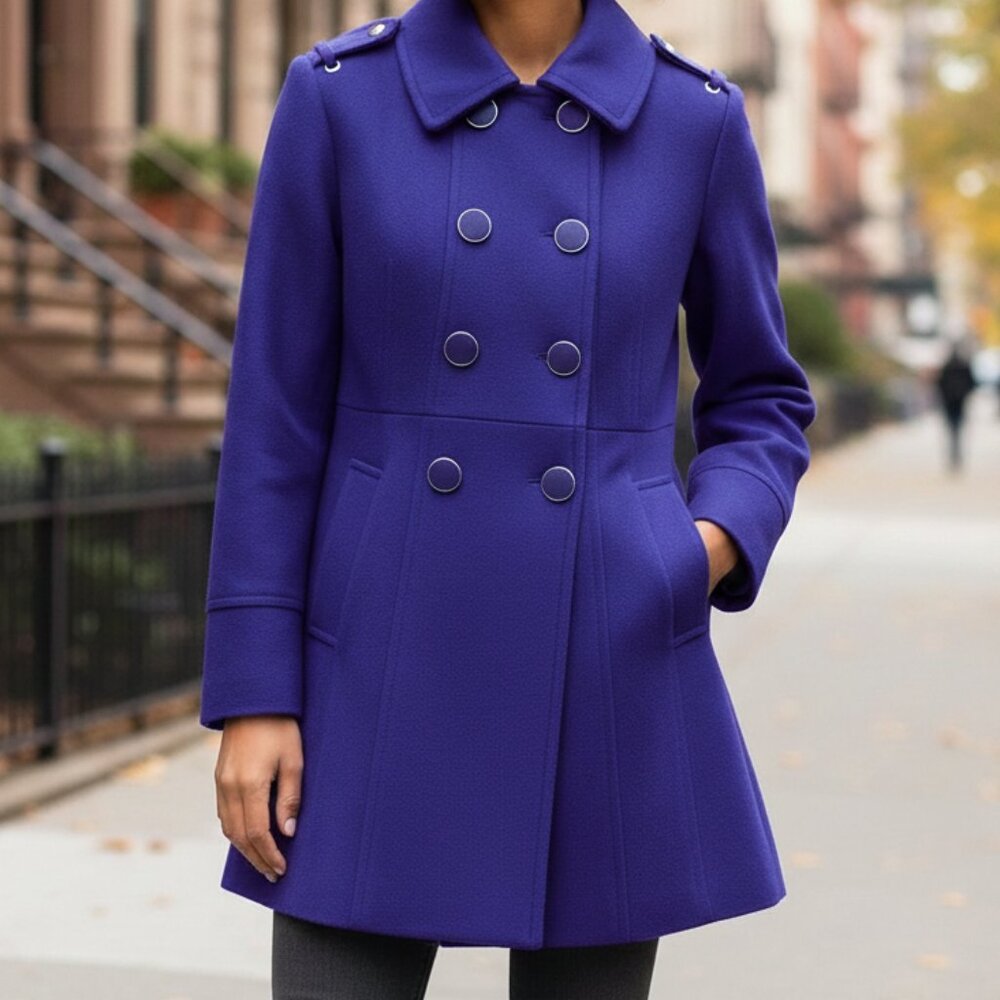 Size XS Kenneth Cole New York Royal Blue Wool Blend Double Breasted Pea Coat